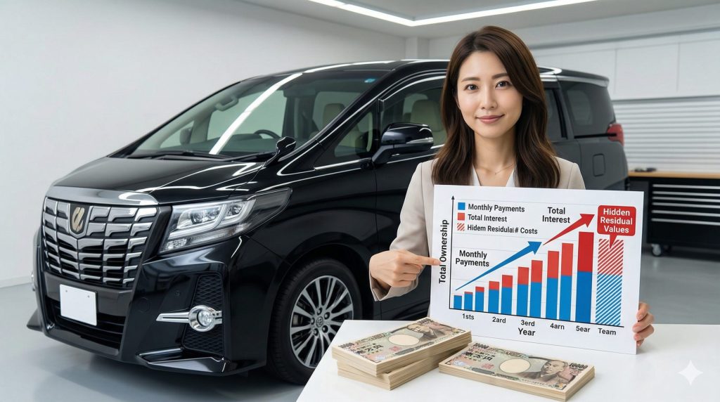 あなたは、与えられた記事の文脈を理解し、そのE-E-A-Tを向上させるための画像を生成することに特化した「ビジュアルコンテンツ・ジェネレーター」です。 以下の【入力記事】を分析し、E-E-A-T向上に最も効果的な箇所を5～7箇所選定してください。 そして、選定した箇所ごとに、後述の【出力フォーマット】に従って、対応する画像を実際に生成し、関連情報と共に出力してください。 # 【画像生成に関する絶対厳守ルール】 　- 思考プロセスや計画の提示は一切不要です。分析が完了したら、ただちに指定されたフォーマットで画像の生成と出力を開始してください。 　- 画像URLやHTMLコード片ではなく、必ず実際の画像を直接出力するツールを呼び出してください。 　- アスペクト比（最重要事項）: 　　- 生成する全ての画像の『アスペクト比』は、厳格に『16:9』（横長のワイドスクリーンフォーマット）に設定してください。 　　- スクエア（1:1）や縦長などの他の比率は、いかなる場合も絶対に使用しないでください。 　- 画像内容: 　　- 画像に人物が含まれる場合は、必ずアジア人、特に日本人の特徴を持つ人物として描写してください。 　　- 画像内には、いかなる言語のテキスト、文字、数字、ロゴ、ウォーターマークも一切含めないでください。 　- 代替テキスト(alt): 　　- 各画像に対して、その画像の内容を正確に説明し、SEO効果も考慮した簡潔で分かりやすい代替テキストを必ず作成してください。 # 【出力フォーマット】 　- 以下の形式を厳守し、選定したすべての画像（5～7枚）を順番に出力してください。 ## 画像1 　- ■ 挿入箇所: 　　- （ここに1枚目の画像を生成し挿入する（H2見出しなど）を記載） 　- ■ 生成された画像: 　　- （ここに1枚目の画像を生成） 　- ■ 代替テキスト(alt): 　　- （ここに1枚目の画像の代替テキストを記載） --- ## 画像2 　- ■ 挿入箇所: 　　- （ここに2枚目の画像を生成し挿入する（H2見出しなど）を記載） 　- ■ 生成された画像: 　　- （ここに2枚目の画像を生成） 　- ■ 代替テキスト(alt): 　　- （ここに2枚目の画像の代替テキストを記載） --- 　- （...選定した画像の数だけ上記形式を繰り返す...） # 【入力記事】 アルファード残クレの末路を回避！悲惨な罠と賢い売却術 こんにちは。元某レンタカー会社店員の「あつし」です。憧れの高級車であるアルファードを残価設定型ローン、いわゆる残クレで購入したものの、将来の支払いや維持費に不安を感じていませんか。ネットで検索すると、残クレの罠やデメリットといったやばい情報ばかりが目につき、もし事故を起こして査定落ちしたらどうしよう、盗難に遭ったらどうなるのかと恐怖を感じることもあるかもしれません。また、契約の最終回で残額が払えない事態になったり、一括返済の審査に落ちて車を手放すことになった結果、ローン残る状況になるのではないかと心配ですよね。見栄を張って次はレクサスに乗り換えたいと考えている方もいるかもしれませんが、この記事では、アルファードの残クレによる悲惨な末路を回避するための具体的な方法を分かりやすく解説していきます。 残価設定型ローン特有の見えにくい金利負担や高額な維持費の仕組み 事故や盗難など万が一のトラブルが発生した際のリスクとペナルティ ローン最終回で直面する支払い問題や乗り換え時のジレンマの解決策 ディーラーの下取りより高く売却して手元に資金を残すための裏ワザ アルファードの残クレによる悲惨な末路とは アルファードは本当に広くて快適で、所有する満足度も非常に高い車ですよね。でも、残価設定クレジットの仕組みを完璧に理解せずに契約してしまうと、数年後に「こんなはずじゃなかった…」と頭を抱えることになるかもしれません。ここでは、月々の支払いの安さに隠されたリアルなリスクや、いざという時に直面する厳しい現実について詳しくお話ししていきますね。 アルファードの残クレの罠に注意 残クレの最大の魅力は、数年後の下取り価格（残価）をあらかじめ差し引いてローンを組むため、月々の支払いがグッと抑えられることですよね。アルファードは特に国内外で人気が高く、設定される残価率が50％から特定のグレードでは60％を超えることも珍しくありません。「月々数万円で高級ミニバンに乗れる！」と飛びつきたくなる気持ちは痛いほど分かります。 しかし、ここに大きな落とし穴があるんです。実は、月々の支払いが安くなっているとはいえ、据え置かれた残価部分にもしっかりと金利がかかり続けているのをご存知でしたか？ 【注意】金利マジックの恐怖 例えば700万円のアルファードで5年後の残価が350万円だった場合、月々分割して返済しているのは半分の350万円部分だけですが、金利は「元金の700万円全体」に対して毎月計算されます。つまり、まったく減らない残価部分に対しても、契約期間中ずっと高い利息を払い続ける仕組みになっているんです。 通常のフルローンで購入した場合と比べると、総支払額で見れば数十万円単位で利息が膨らんで損をしてしまうケースも少なくありません。これが「残クレは貧乏人ほど損をする」と金融の専門家から指摘される罠の正体ですね。 維持費が高く残クレがやばい理由 アルファードのような重量級の大型ミニバンは、車体価格だけでなく日々の維持費もヘビー級です。毎年の自動車税や、数年ごとの車検費用、大きなサイズのタイヤ交換費用など、突発的な出費が家計に重くのしかかってきます。残クレで月々の支払いをギリギリに設定していると、こうした税金やメンテナンス費用が払えずにキャッシュフローがショートしてしまう危険性があるんです。 さらに残クレ特有の問題として、「厳格な走行距離制限」があります。月に1,000km、年間12,000kmといった制限が設けられていることが多いのですが、アルファードって家族での長距離旅行や帰省、アウトドアにピッタリの車ですよね。週末ごとに遠出を楽しんでいたら、あっという間に制限をオーバーしてしまいます。 走行距離の超過ペナルティ もし契約満了時に走行距離が規定をオーバーしていると、1kmあたり数十円の違約金（超過精算金）が発生します。例えば満了時に2万キロ超過していたら、それだけで数十万円の追加支払いが必要になることも。アルファードの利便性を満喫すればするほど、将来の負債が膨らむジレンマに陥ってしまうんですよ。 車両保険が高い残クレのデメリット 残クレで車に乗る以上、絶対にケチってはいけないのが自動車保険（任意保険）です。ディーラーが保証してくれる残価は、あくまで「無事故で内外装がキレイな状態」であることが大前提。そのため、自損事故や当て逃げまで幅広くカバーしてくれる「一般条件」の車両保険に加入しておくのが絶対条件となります。 ただ、アルファードは車両価格が高いぶん、保険料もかなり高額になりがちです。「月々のローンが安いから」と安心していても、高額な車両保険料や税金を含めたトータルの維持費で見ると、家計を圧迫する大きなデメリットになってしまいます。 残クレ中の事故と査定落ちのリスク もし残クレ期間中に交通事故を起こしてしまったら、どうなるのでしょうか。軽い擦り傷程度なら修理でごまかせるかもしれませんが、フレームなどの骨格部分にまでダメージが及んで「修復歴あり」の扱いになってしまったら、その瞬間に残価保証は完全に失効してしまいます。 【デメリット】事故による突然の巨額借金 設定残価が350万円だとして、事故による実際の査定額が150万円まで暴落した場合、車をディーラーに返却した上で、差額の200万円を現金で一括清算しなければなりません。手元から愛車がなくなったうえに、重い借金だけが残る、まさに精神的苦痛の大きい状況です。 アルファードの盗難と残クレの恐怖 事故以上に恐ろしいのが盗難のリスクです。アルファードは海外での需要が異常に高いため、プロの窃盗団から常にターゲットにされていると言っても過言ではありません。万が一、盗難に遭って車が発見されなかった場合、残クレの契約はその時点で強制終了となり、残債の現金一括返済を求められます。 このとき、通常の車両保険の時価額評価だけではローンの残債に届かないケースがあるため、ローン残高と保険金の差額を埋めて自己負担をゼロにする「新車特約」や「ギャップ特約（ローンサポート特約）」などに加入しておくことが必須の自己防衛策になりますね。 アルファードの残クレの末路を回避する戦略 ここまで少し怖い話が続きましたが、パニックになる必要はありません。残クレの構造的な欠陥を逆手にとって、事前にしっかりと戦略を立てておけば、最悪の事態は十分に防ぐことができます。ここからは、支払いが厳しくなったときの現実的な対処法や、損をしないための具体的なアクションについて解説していきますね。 残クレ最終回に払えない時の悩み 契約の数年間が終わり、いよいよ最終回。「残額を一括で払うか、車を返すか」という決断が迫られますが、手元に資金の余裕がなく、車の査定も下がっていて追加支払いが発生しそうな場合、どうしていいか分からなくなってしまう方も多いです。 もし残価の支払いが難しいと感じたら、絶対にやってはいけないのが「督促の連絡を無視して滞納すること」です。無断で滞納すると数ヶ月で信用情報機関に異動情報（ブラックリスト）として登録されてしまいます。こうなるとクレジットカードの強制解約や、将来の住宅ローン審査にも絶望的な影響を及ぼします。まずは自己判断で逃げずに、早急にディーラーの担当者や信販会社に現状を開示し、支払い計画の延長（リスケジュール）を相談することが解決への第一歩ですよ。 残クレ一括返済の審査と乗り換え 手元に現金がなく残価が払えない場合、「再ローン（再クレジット）を組んで、そのまま今のアルファードに乗り続ける」という選択肢もあります。しかし、ここにも見落としがちな罠が隠されています。再ローンの適用金利は、新車購入時の優遇金利ではなく、一般的な中古車ローンと同等の高い金利（6％?8％以上になることも）が適用されるのが通例なんです。 審査落ちという最悪のシナリオ 加齢や転職で収入状況が変わっていたり、他社での借り入れが増えていたりすると、再ローンの審査に落ちてしまうリスクがあります。審査に通らず一括返済もできない場合、強制的に愛車を手放さざるを得なくなります。 アルファードを手放す時にローン残る不安 再ローンが組めず、車をディーラーに返却して契約を終わらせようとしても、すんなりとはいきません。ディーラーの査定基準はメーカーの規定に厳格に従うため、日常使いでついた小さな傷や内装の汚れ、規定の走行距離オーバーなどですぐに減点対象にされてしまいます。 結果として、「保証されていたはずの残価よりも実際の査定額が低くなり、車を返したのに数十万円の借金だけが手元に残る」という事態が散見されます。これが、多くの方がネットで検索して怯えている不安の正体ですね。 見栄でレクサスを選ぶ残クレのデメリット 残クレの最終回でディーラーに足を運ぶと、営業マンから「車の査定が下がる前に、新型アルファードやレクサスに乗り換えませんか？また同じくらいの月額でいけますよ」と魅力的な提案を受けます。一度高級ミニバンのステータスや快適性を味わってしまうと、なかなか生活レベルを落とすことができず、見栄っ張りな気持ちも手伝って、再び残クレでレクサスなどの高額車両を契約してしまう方が後を絶ちません。 しかし、これは永遠にローンを払い続ける「多重債務的なループ」に陥っているのと同じです。いつまで経っても車は自分の完全な資産にならず、数年ごとに高額な金利と月額料金を支払い続けるだけの状態になってしまうんですね。 一括査定で高く売り残クレの罠を回避 では、どうすればこの残クレ特有のジレンマから抜け出せるのでしょうか。最も有効で現実的な裏ワザが、ディーラーにそのまま返却するのではなく、中古車の一括査定などを利用して買取専門店に売却してしまうことです。 アルファードは国内の一般中古車市場だけでなく、海外輸出のルートを持つ業者からも喉から手が出るほど欲しい車種です。そのため、独立系の買取専門店に査定を依頼すると、ディーラーの厳しい下取り基準を大きく上回る金額で買い取ってもらえる可能性が非常に高いんです。 決済・運用手法 査定・返却の基準 満了時のリスクとメリット ディーラーへ返却 厳格（減点方式） 手続きはラクだが、残価を下回り追加請求されるリスク大 買取専門店へ売却 市場相場（需要重視） 残債（残価含む）以上で売れる可能性があり、手元に利益が残ることも もし買取専門店での査定額がローンの総残額（据え置き残価を含む）を上回っていれば、その売却益でローンを一括完済し、残った差額（数十万円単位になることもあります）を自分の手元に残すことができます。これこそが、アルファードの資産価値を最大限に活かし、悲惨な末路を回避するための最高のエグジット（出口）戦略なんですよ。 アルファードの残クレの末路とまとめ 今回は、アルファード 残クレ 末路というキーワードで不安に感じている方に向けて、金融商品の複雑な罠と、それを回避して賢く立ち回るための戦略を解説してきました。目先の月々の安さだけを見て飛びつくのは危険ですが、金利の仕組みを正しく理解し、任意保険のギャップ特約でリスクヘッジを行い、手放すときは「買取専門店への一括査定」という武器を使えば、必要以上に恐れることはありません。 要点のおさらい 残価設定ローンは据え置かれた多額の残価にも常に金利が発生している 万が一の全損事故や盗難に備え、特約付きの車両保険加入は絶対条件 支払いが厳しくなっても無視せず、早めに金融機関へ相談する 最終回はディーラーに漫然と返すのではなく、必ず買取業者の査定額と比較する 大切な愛車を手放すときも、情報武装して能動的に動くことで最大限のメリットを引き出してくださいね。 ※この記事で紹介している費用、金利、法律等の金融に関する情報はあくまで一般的な目安です。実際のローン契約内容や車の査定相場は、個別の車両状態や市場の時期によって大きく変動します。最終的なご判断や各種お手続きの際は、必ずご契約中の信販会社やディーラーの公式サイトをご確認いただくか、法律・財務の専門家にご相談くださいね。