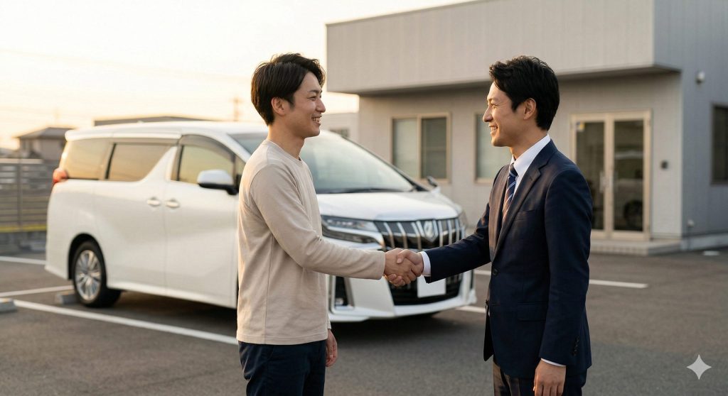 ディーラーへの返却と、市場価値との間にある金銭的なギャップを表現したイメージ