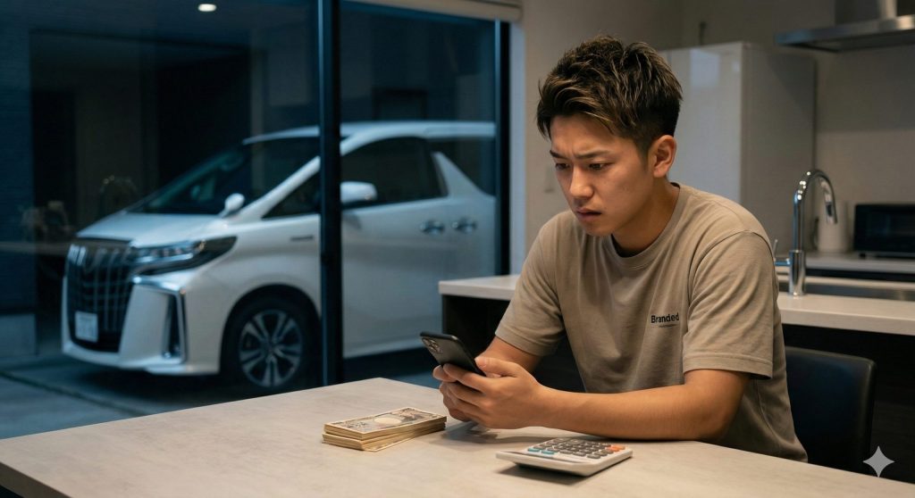 アルファードを所有しながらも月々の支払いや維持費の悩みに直面する、日本人オーナーの葛藤の様子